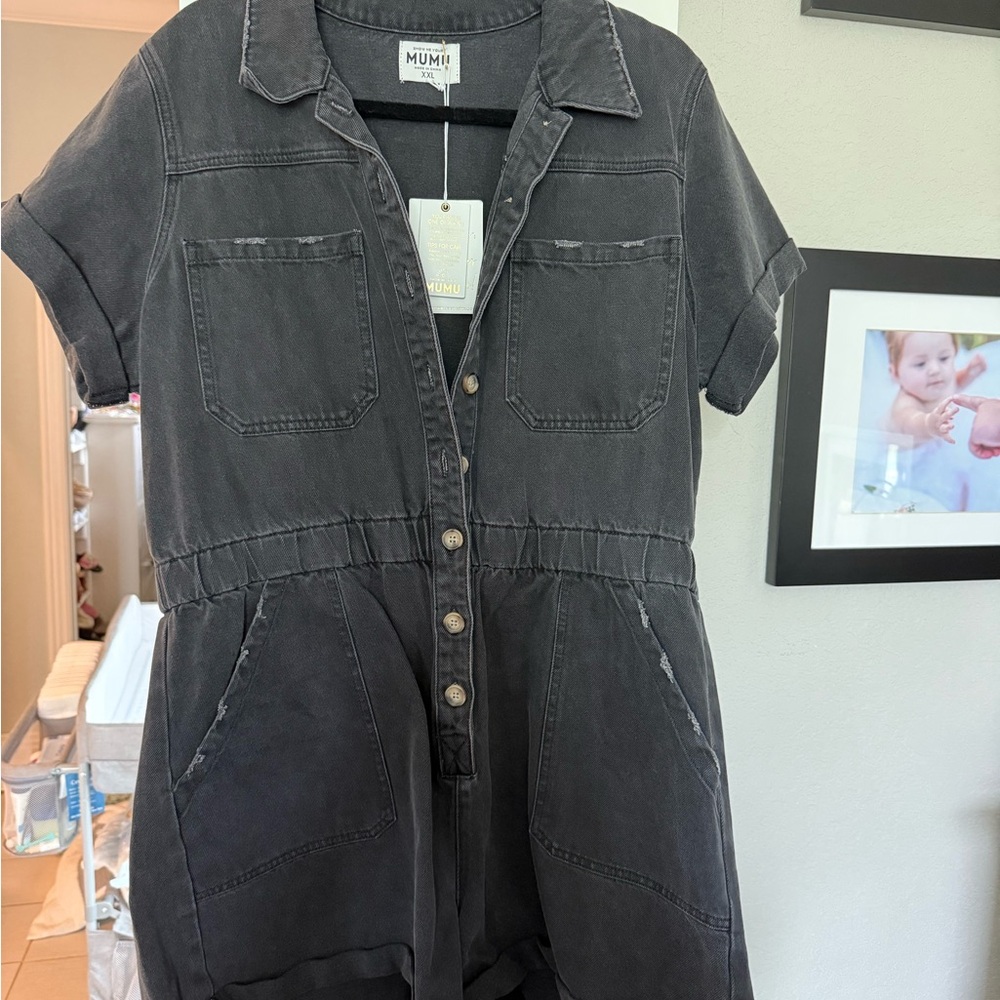 Show Me Your MuMu Gray Button-Up Jumpsuit